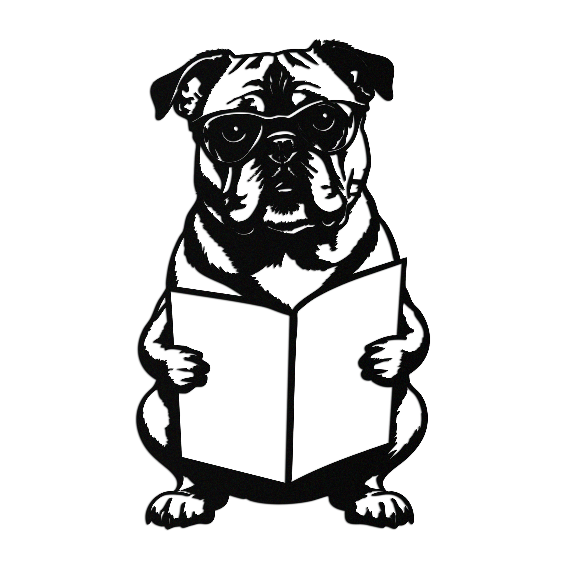 Reading Dog Silhouette Metal Wall Art – Black Steel Whimsical Pet Lover Decor- KAF491
