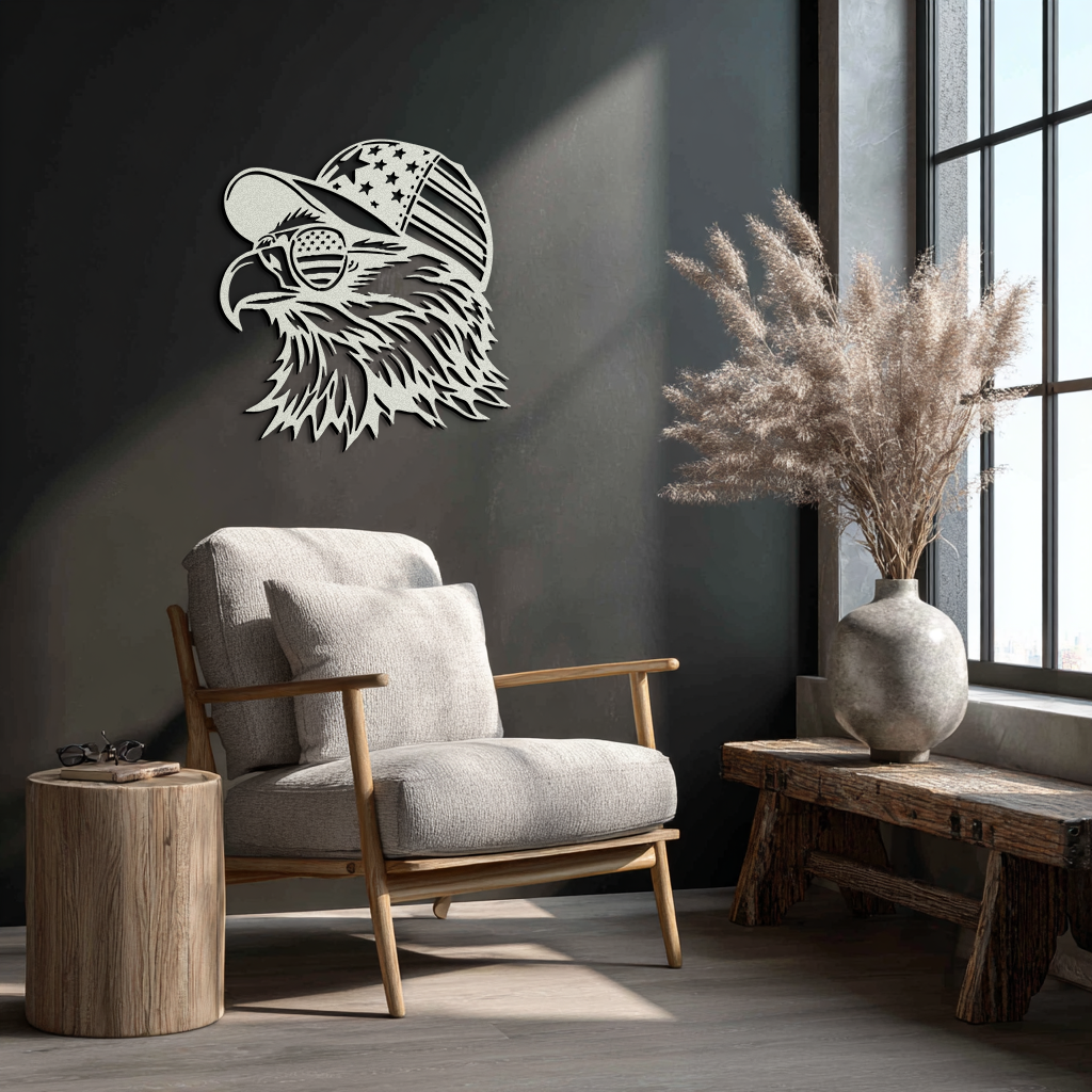 Patriotic Eagle Silhouette Metal Wall Art – Black Steel American Pride Decor- KAF493