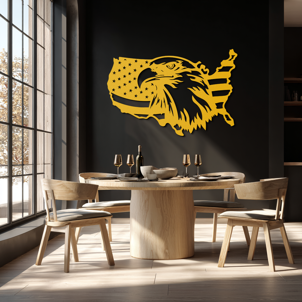 American Flag Eagle Silhouette Metal Wall Art – Patriotic USA Decor for Home & Office- KAF497