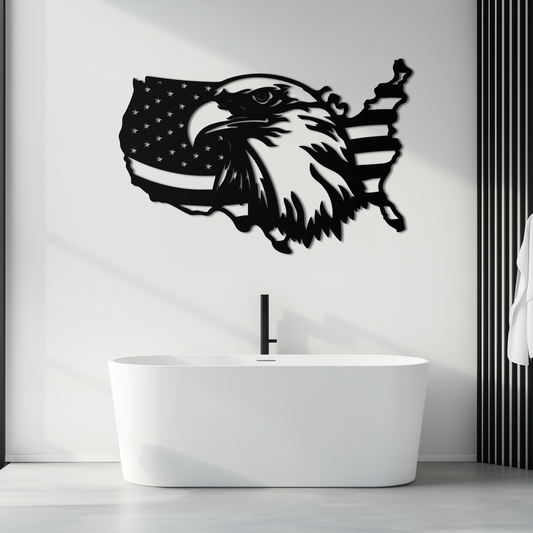 American Flag Eagle Silhouette Metal Wall Art – Patriotic USA Decor for Home & Office- KAF497