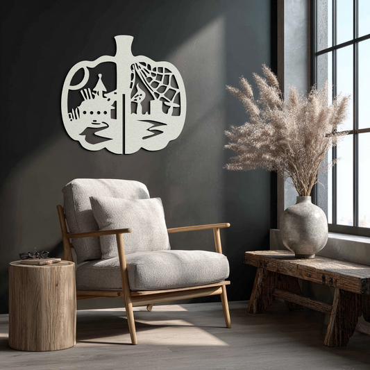 Halloween Pumpkin Metal Wall Art – Spooky Black Steel Halloween Decor- KAF498