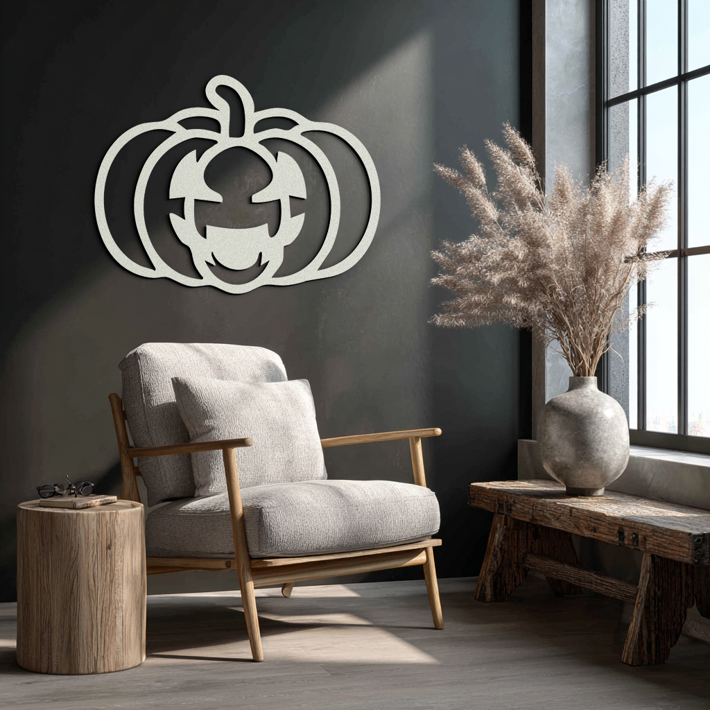 Pumpkin Halloween Metal Wall Art – Spooky Jack O'Lantern Black Decor- KAF500