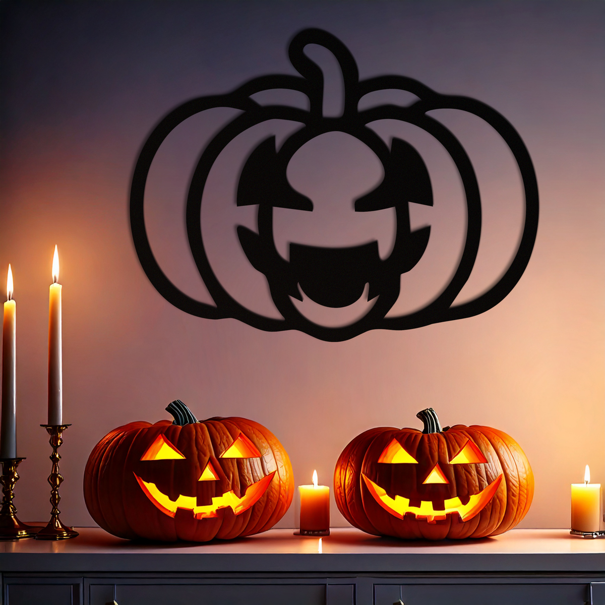 Pumpkin Halloween Metal Wall Art – Spooky Jack O'Lantern Black Decor- KAF500