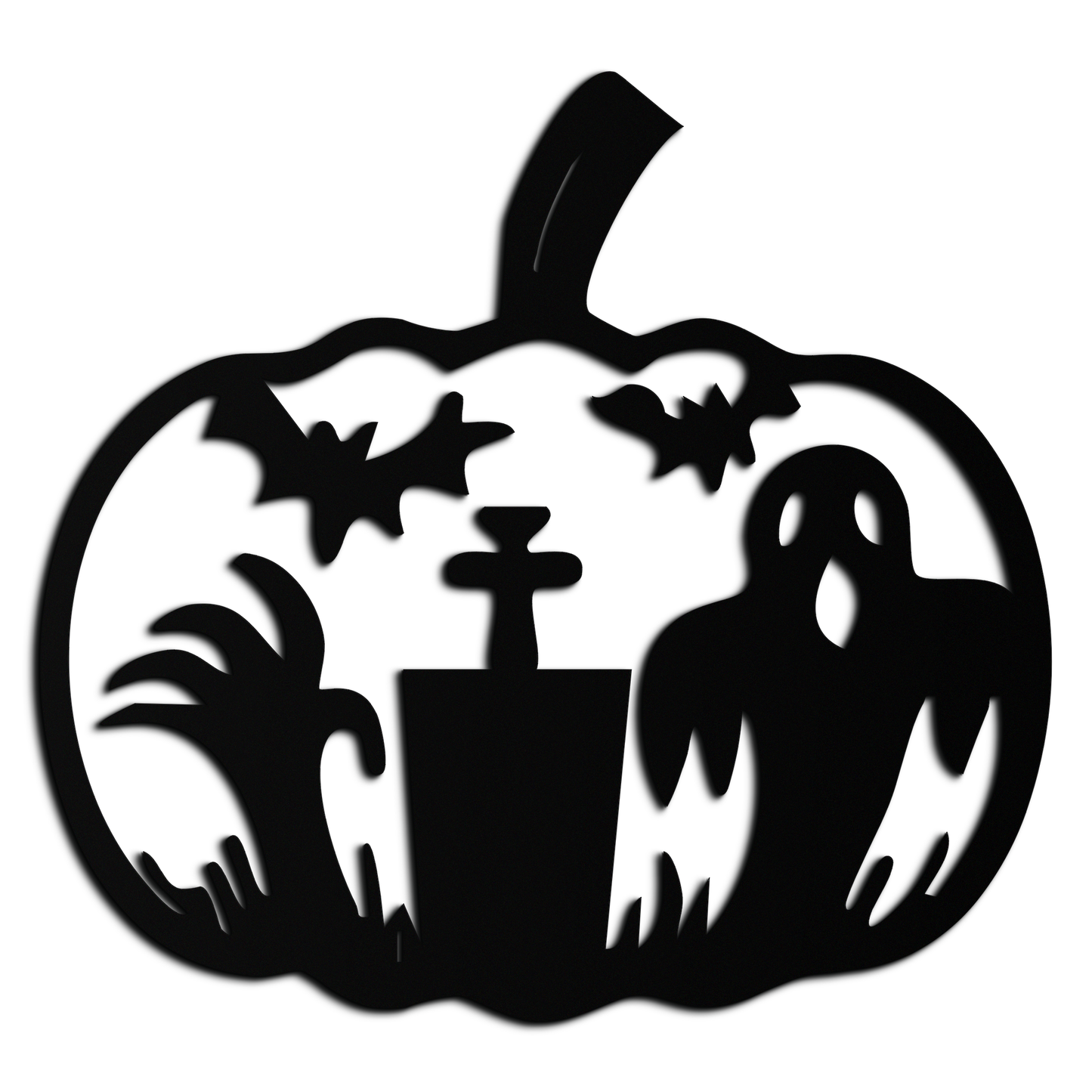 Halloween Ghost Pumpkin Metal Wall Art – Black Steel Spooky Holiday Decoration- KAF503