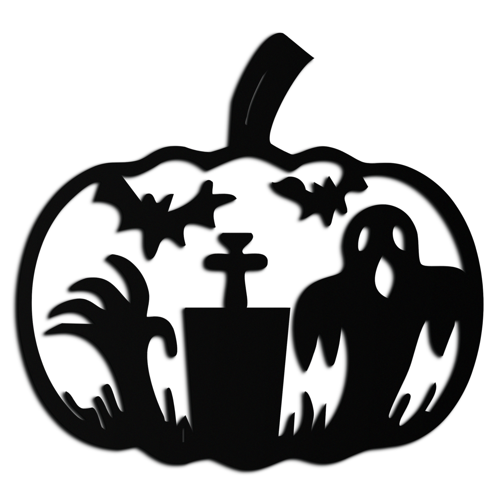 Halloween Ghost Pumpkin Metal Wall Art – Black Steel Spooky Holiday Decoration- KAF503