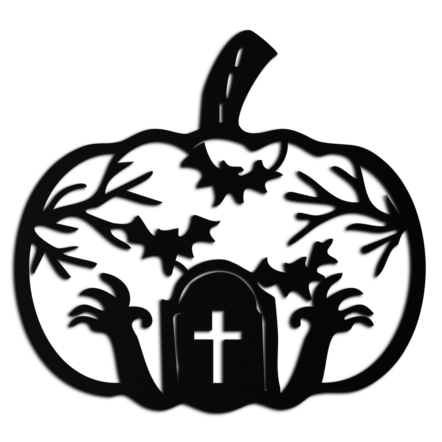 Halloween Cemetery Pumpkin Metal Wall Art – Spooky Black Steel Halloween Decor- KAF504