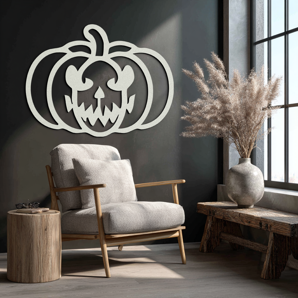 Scary Pumpkin Face Metal Wall Art – Black Steel Halloween Decor- KAF507