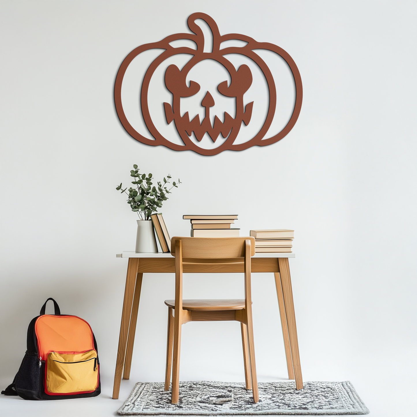 Scary Pumpkin Face Metal Wall Art – Black Steel Halloween Decor- KAF507