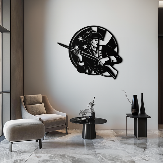 Patriotic Soldier Silhouette Metal Wall Art – Black Steel Military Home Decor- KAF508
