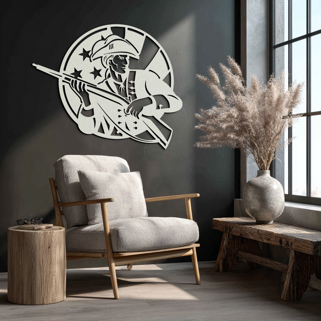 Patriotic Soldier Silhouette Metal Wall Art – Black Steel Military Home Decor- KAF508