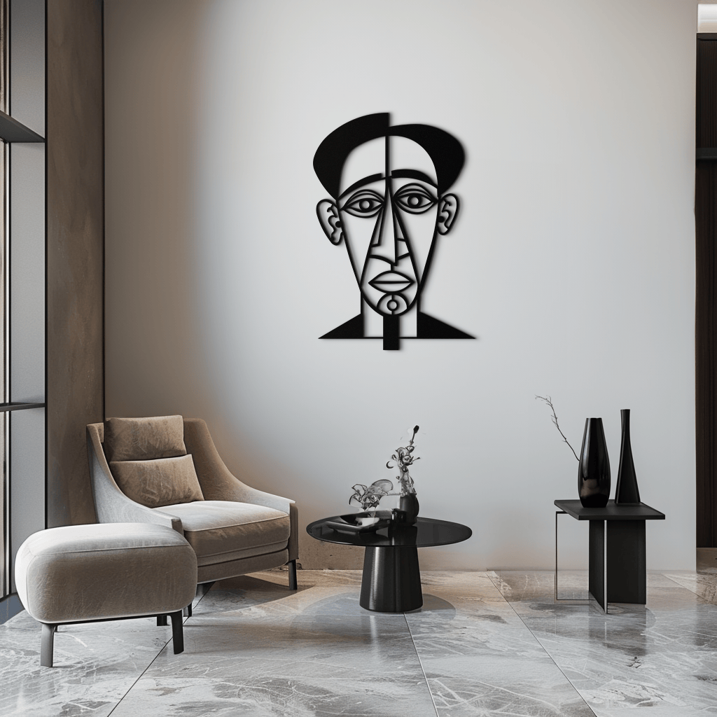 Abstract Face Line Art Metal Wall Decor – Modern Black Minimalist Sculpture- KAF509