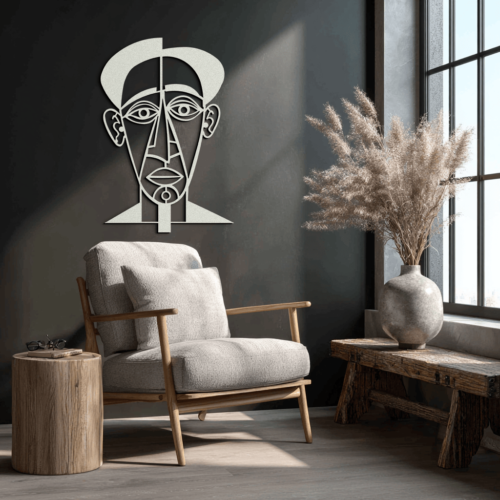 Abstract Face Line Art Metal Wall Decor – Modern Black Minimalist Sculpture- KAF509