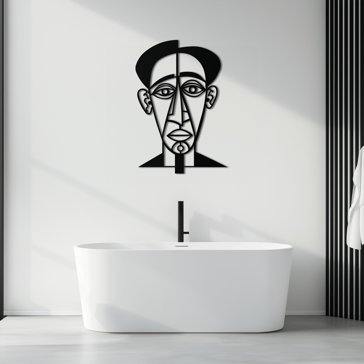 Abstract Face Line Art Metal Wall Decor – Modern Black Minimalist Sculpture- KAF509