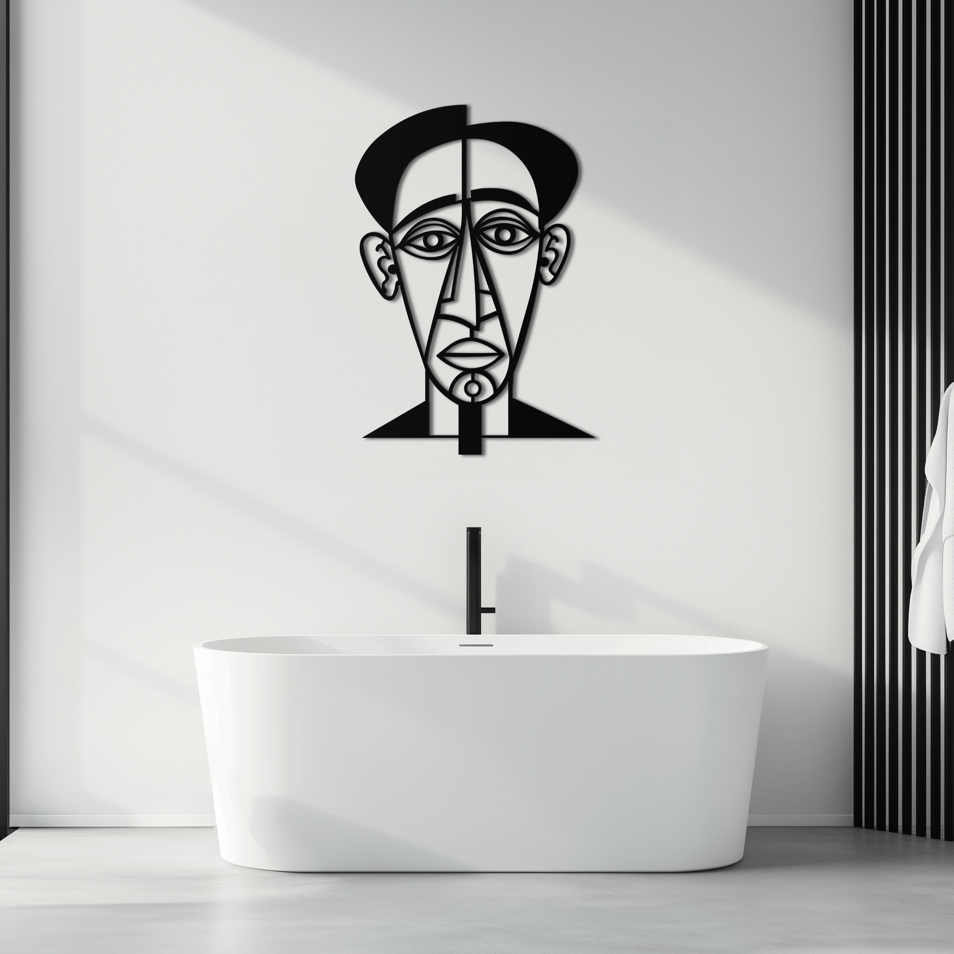 Abstract Face Line Art Metal Wall Decor – Modern Black Minimalist Sculpture- KAF509