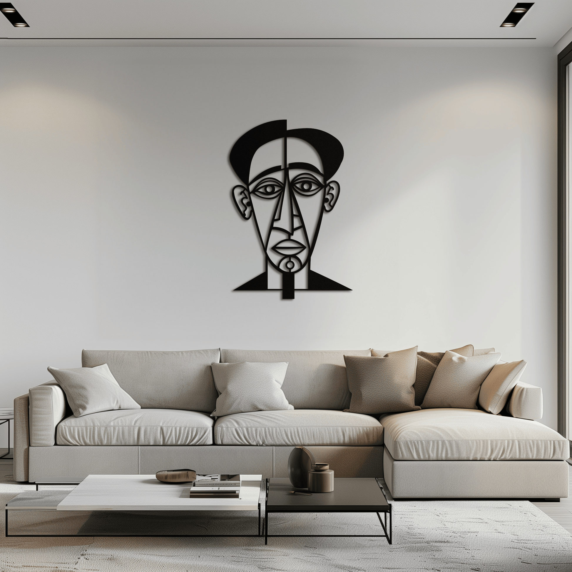 Abstract Face Line Art Metal Wall Decor – Modern Black Minimalist Sculpture- KAF509