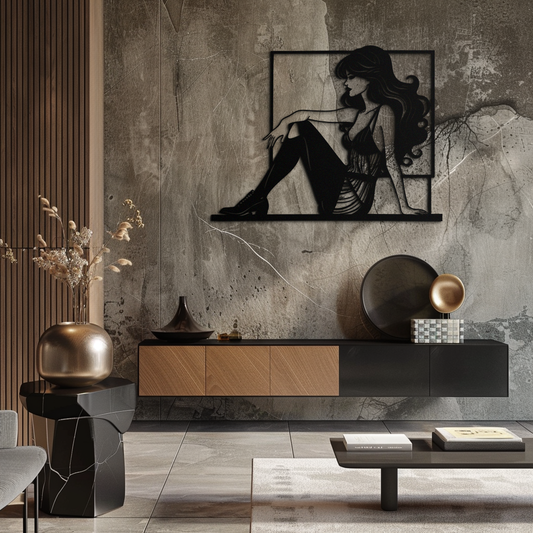 Elegant Woman Silhouette Metal Wall Art – Modern Black Feminine Home Decor- KAF511