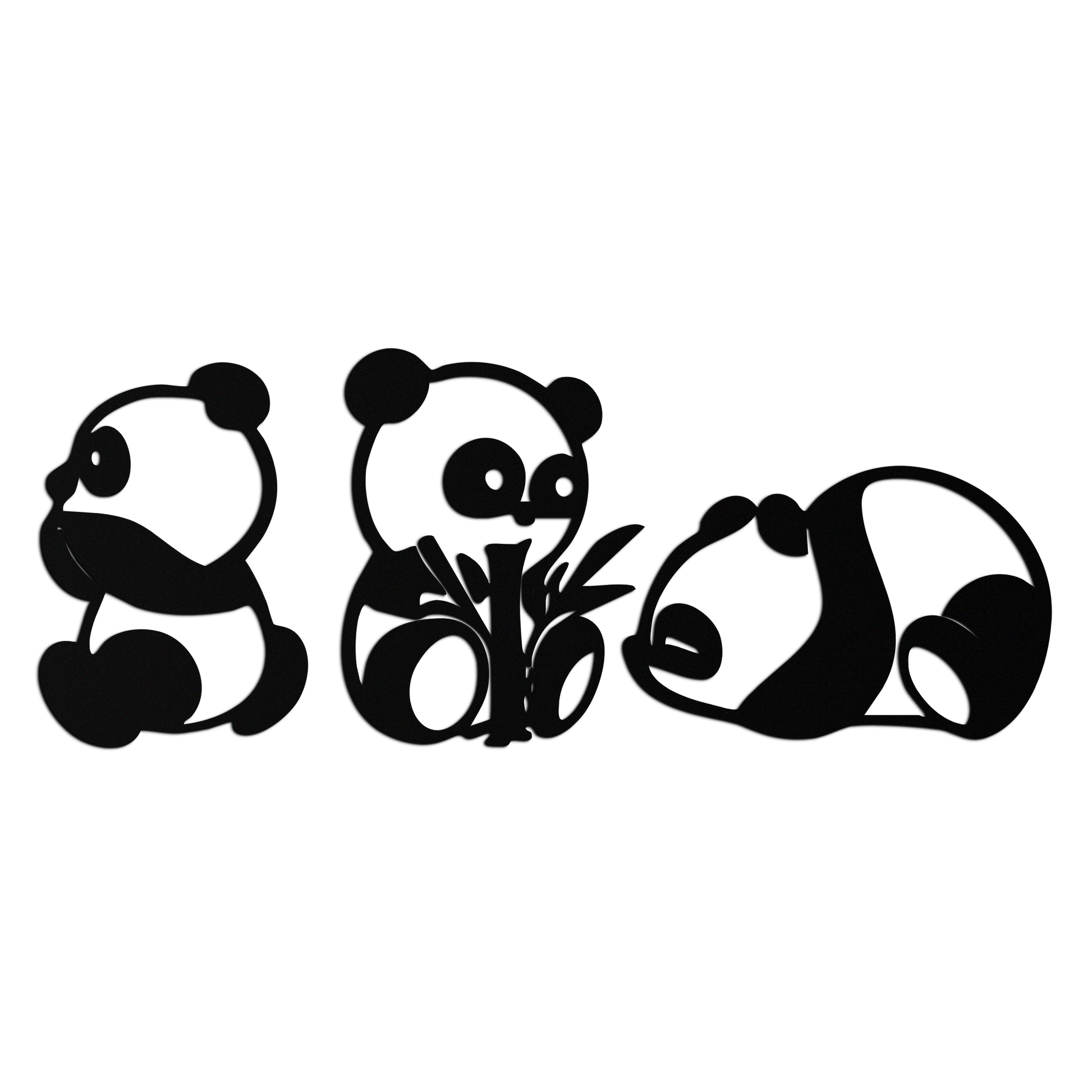 Cute Panda Trio Metal Wall Art – Black Steel Playful Animal Nursery Decor- KAF515