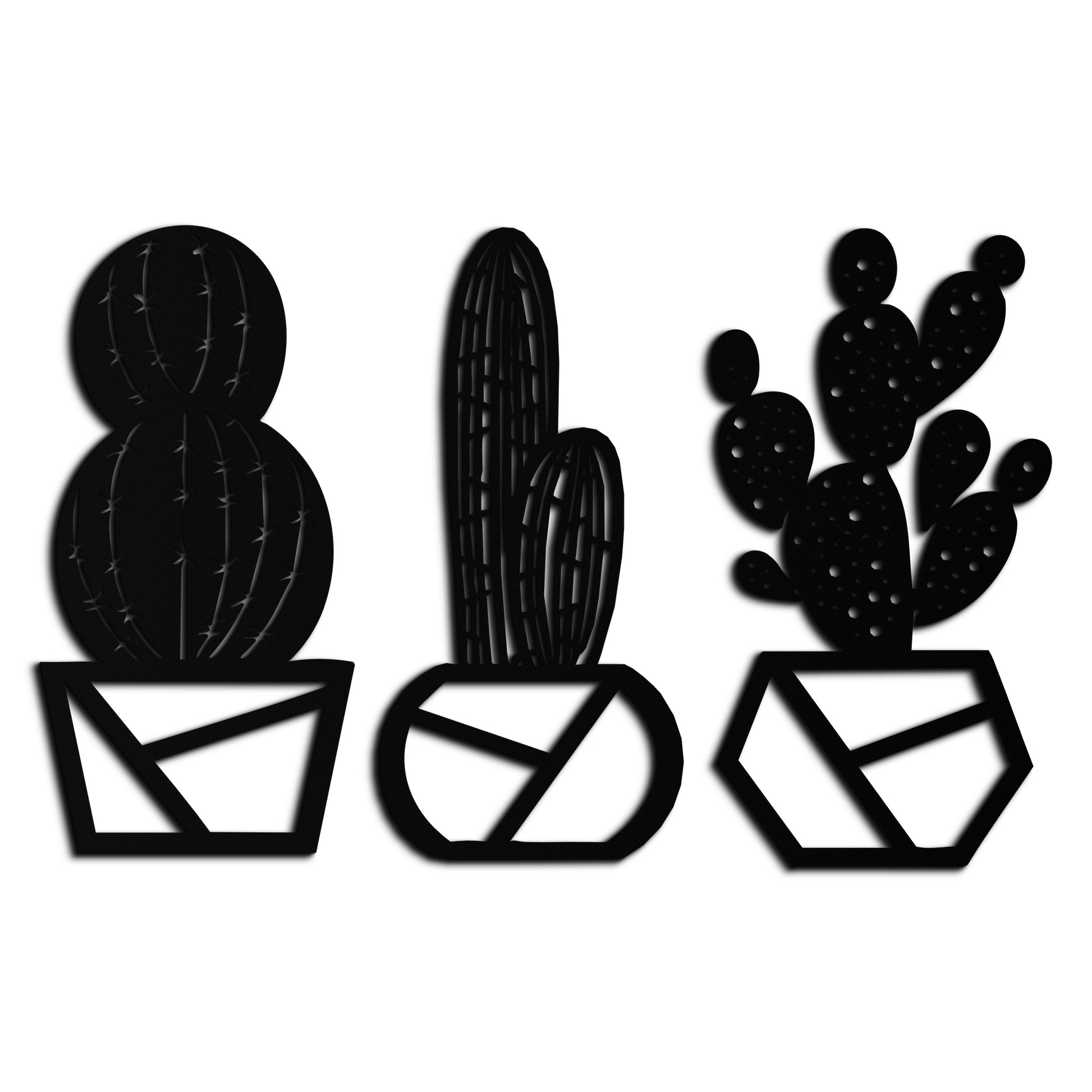 Geometric Cactus Set Metal Wall Art – Modern Black Steel Succulent Decor for Home and Office- KAF518