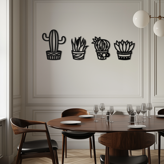Cactus Silhouette Metal Wall Art – Modern Black Botanical Garden Decor- KAF520