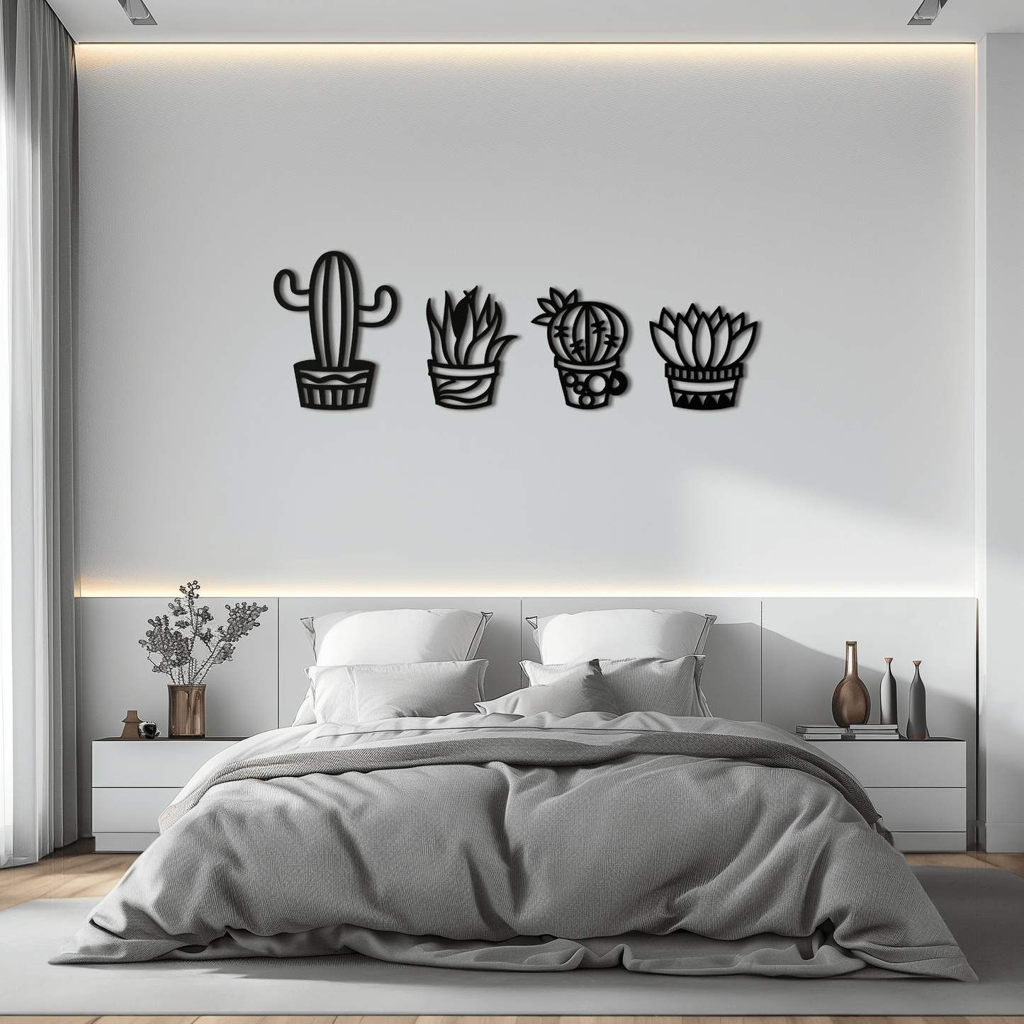Cactus Silhouette Metal Wall Art – Modern Black Botanical Garden Decor- KAF520