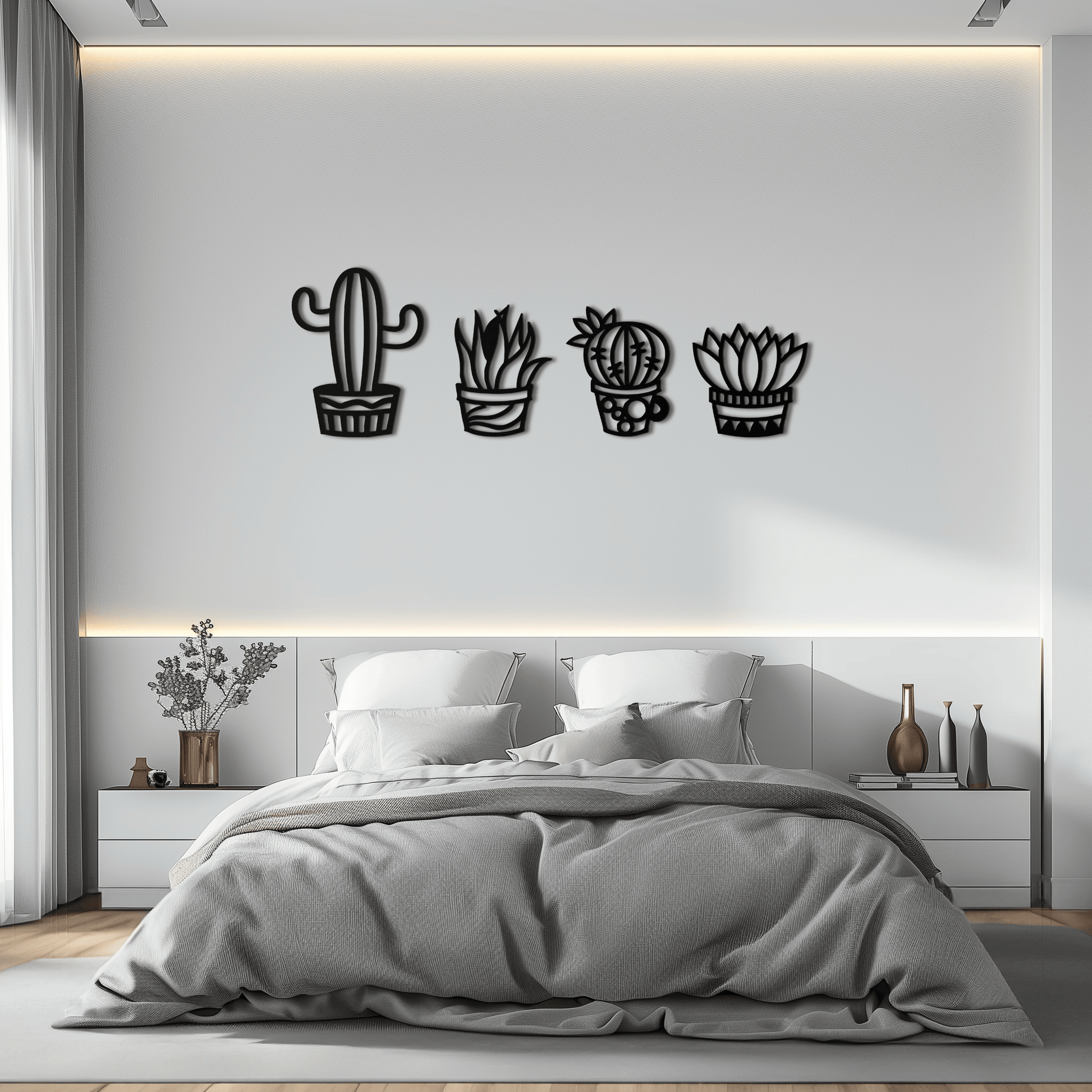 Cactus Silhouette Metal Wall Art – Modern Black Botanical Garden Decor- KAF520