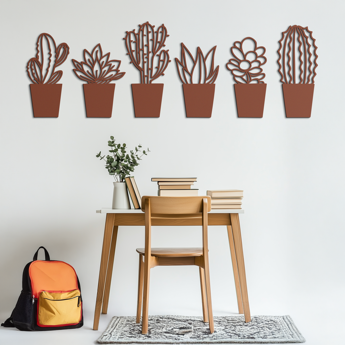 Cactus Succulent Plant Metal Wall Art – Modern Black Botanical Home Decor- KAF521
