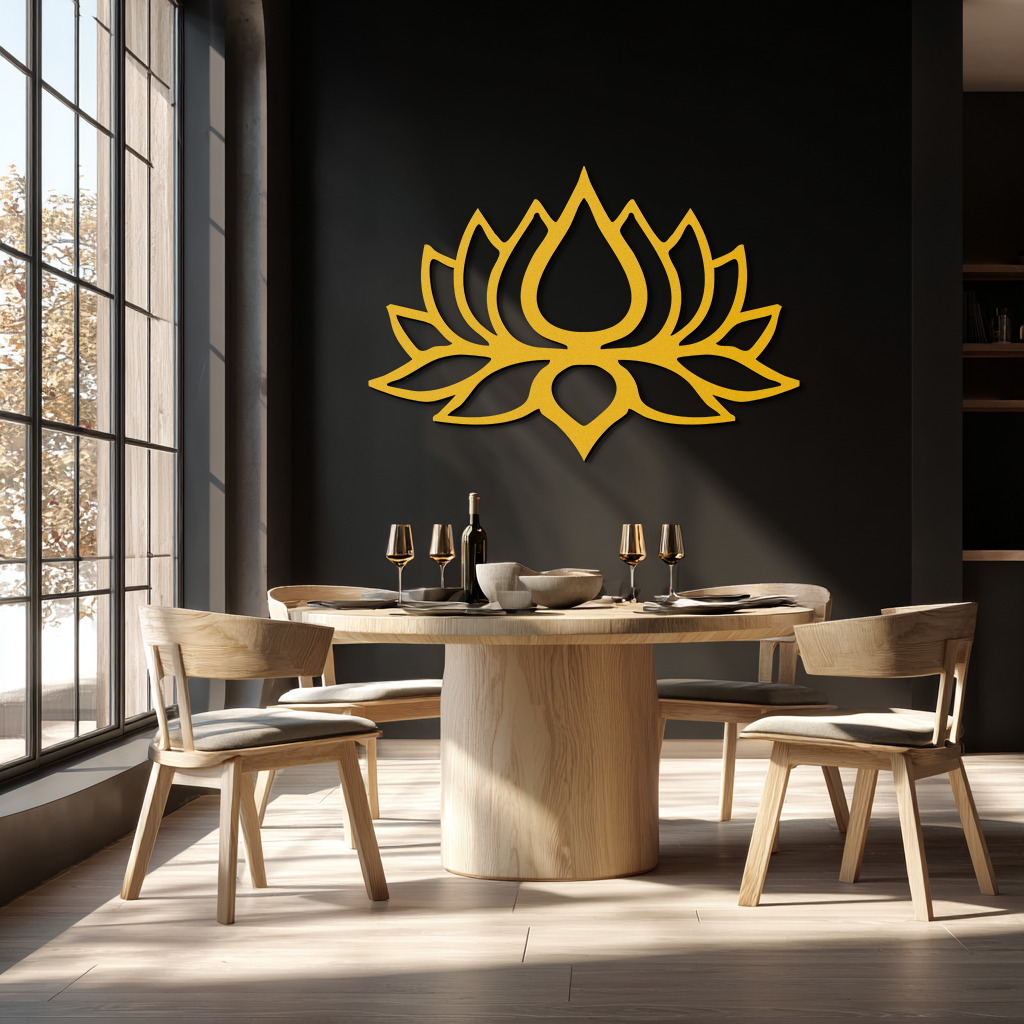 Lotus Flower Silhouette Metal Wall Art – Modern Black Floral Home Decor- KAF526