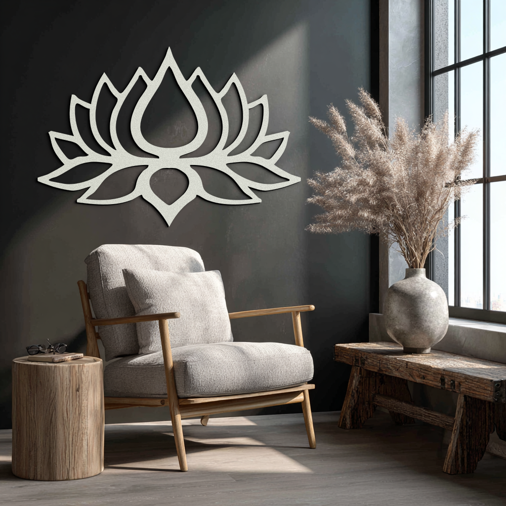Lotus Flower Silhouette Metal Wall Art – Modern Black Floral Home Decor- KAF526