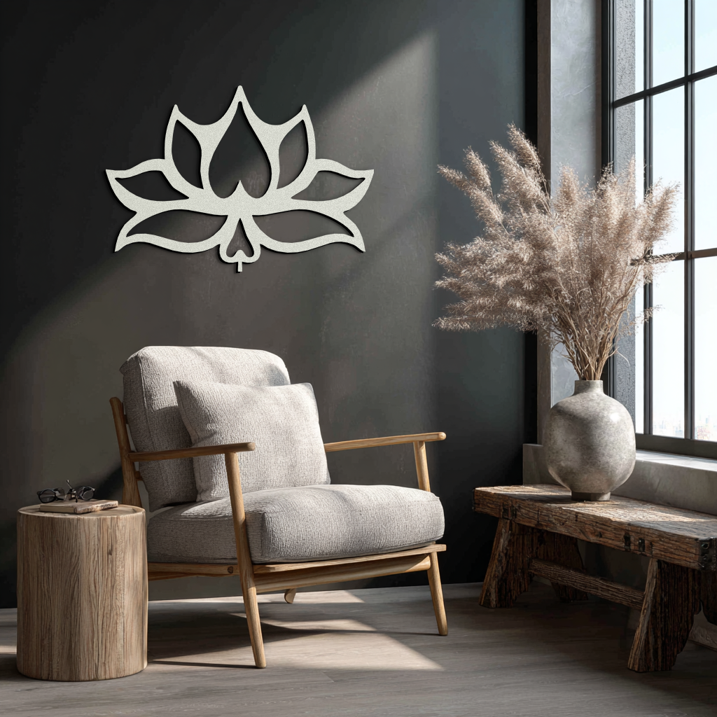 Lotus Flower Metal Wall Art – Modern Black Floral Wall Decor- KAF527