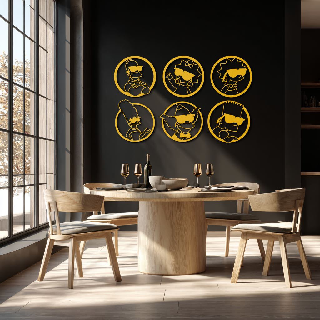 Cartoon Family Silhouette Metal Wall Art – Fun Black Modern Home Decor- KAF528
