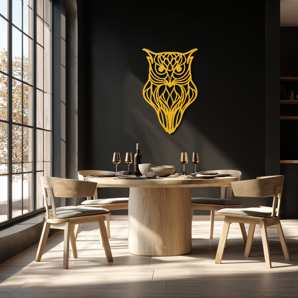 Artistic Owl Silhouette Metal Wall Art – Intricate Black Animal Decor- KAF546