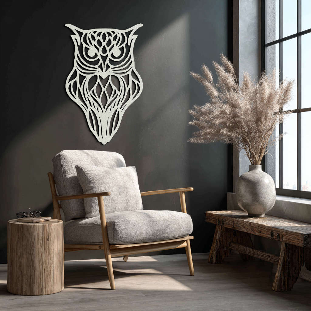 Artistic Owl Silhouette Metal Wall Art – Intricate Black Animal Decor- KAF546