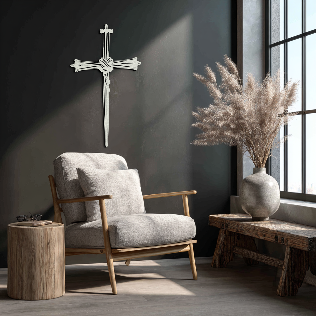 Christian Barbed Wire Cross Metal Wall Art – Religious Rustic Home Decor- KAF553