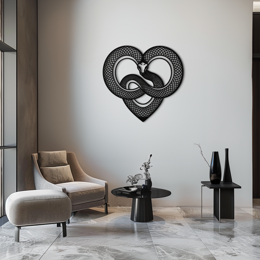 Snake Heart Metal Wall Art – Modern Black Snake Wall Decor for Home and Office- KAF555