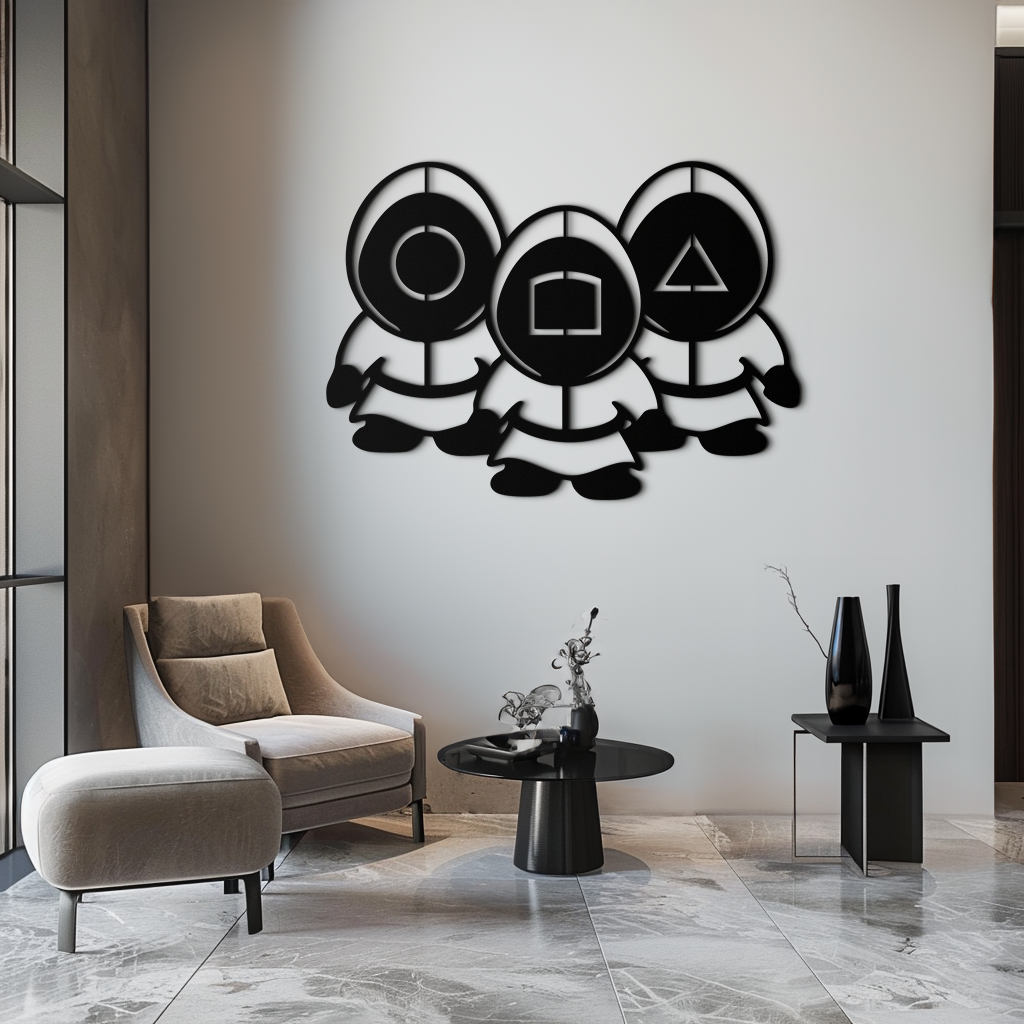Squid Game Guards Metal Wall Art – Minimalist Black Home Decor- KAF561