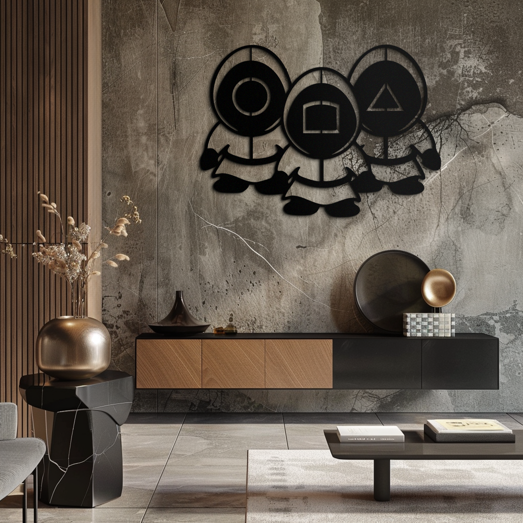Squid Game Guards Metal Wall Art – Minimalist Black Home Decor- KAF561