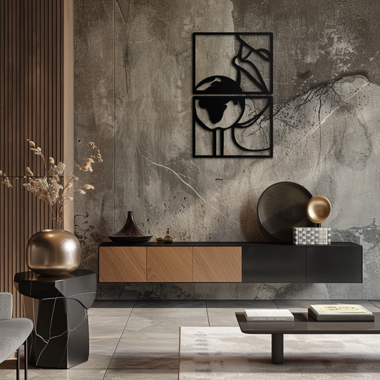 Sensual Earth Kiss Metal Wall Art – Modern Two-Panel Minimalist Decor- KAF564