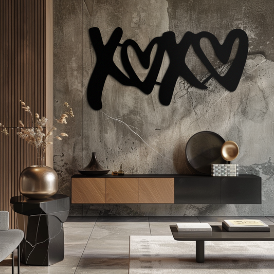 XOXO Love Hearts Metal Wall Art – Modern Romantic Black Home Decor- KAF567