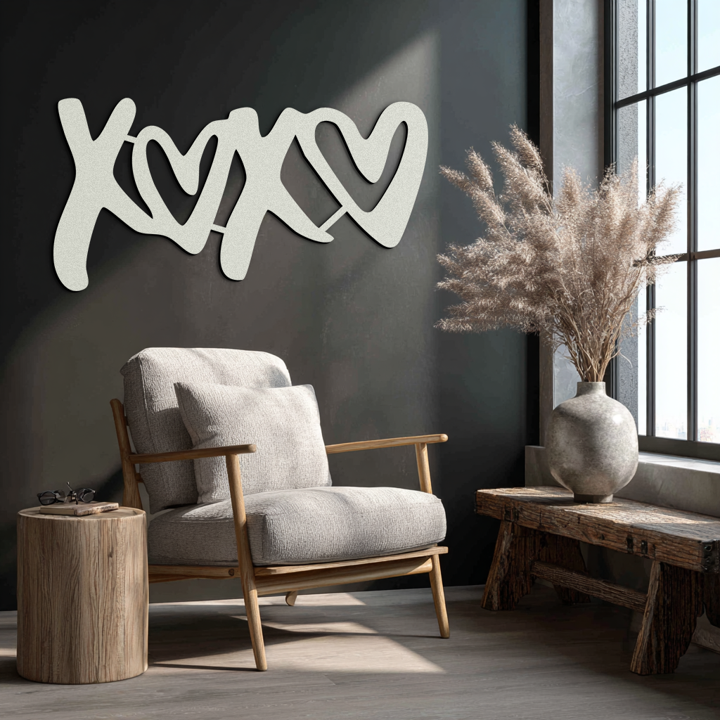 XOXO Love Hearts Metal Wall Art – Modern Romantic Black Home Decor- KAF567