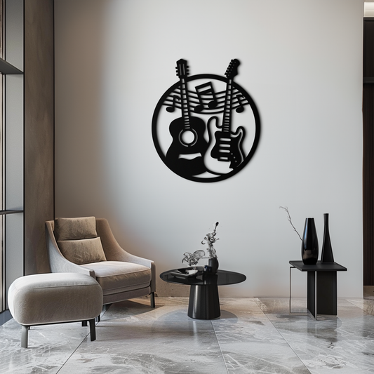 Musical Guitar Notes Metal Wall Art – Modern Musician Decor- KAF571