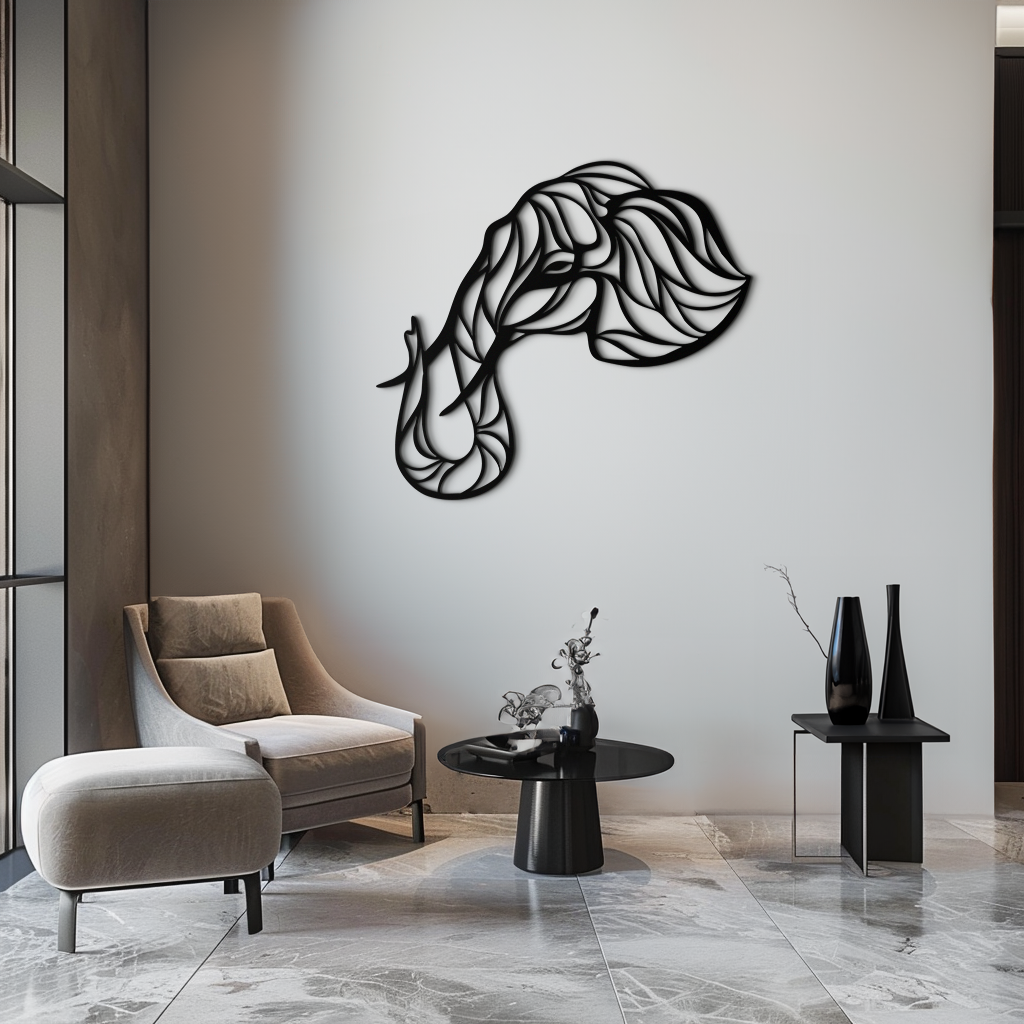 Geometric Elephant Head Metal Wall Art – Modern Animal Home Decor- KAF574