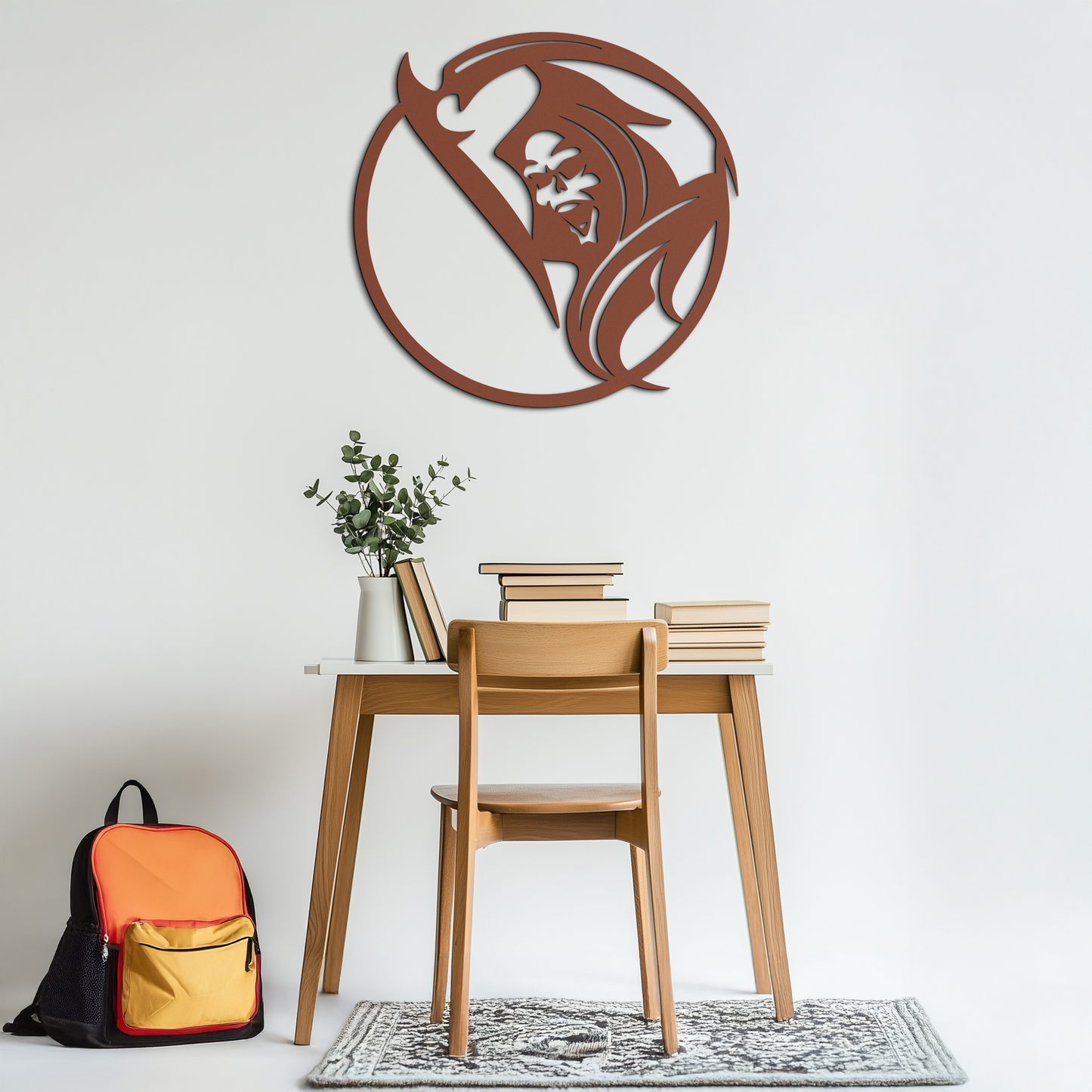 Grim Reaper Circle Metal Wall Art – Dark Gothic Scythe Decor for Horror Enthusiasts- KAF586