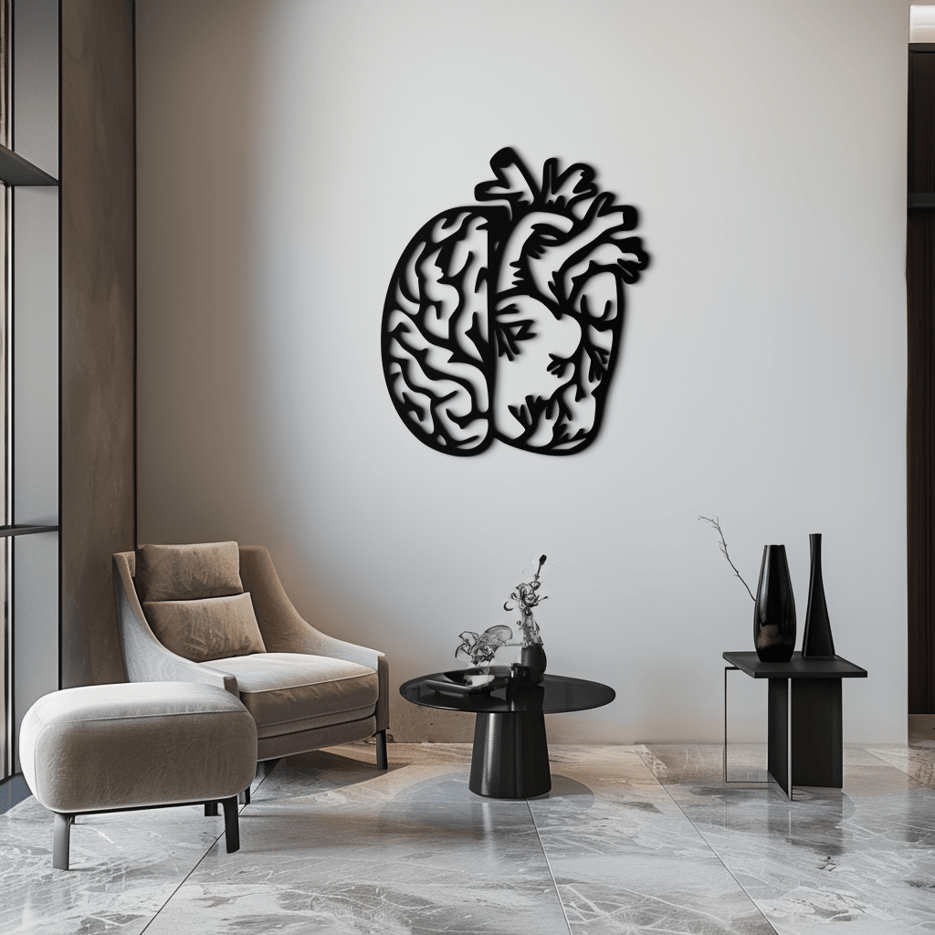 Brain and Heart Fusion Metal Wall Art – Symbolic Anatomy Design for Mind and Emotion Balance- KAF587