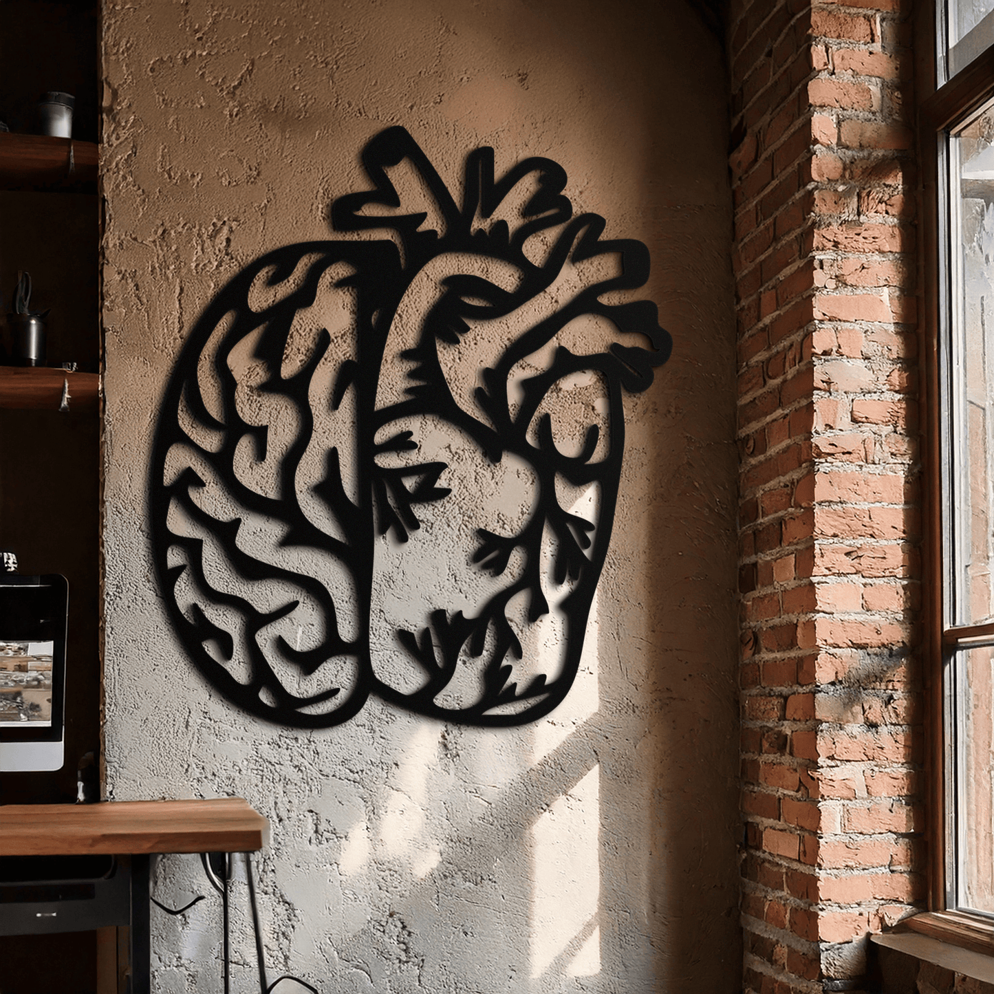 Brain and Heart Fusion Metal Wall Art – Symbolic Anatomy Design for Mind and Emotion Balance- KAF587