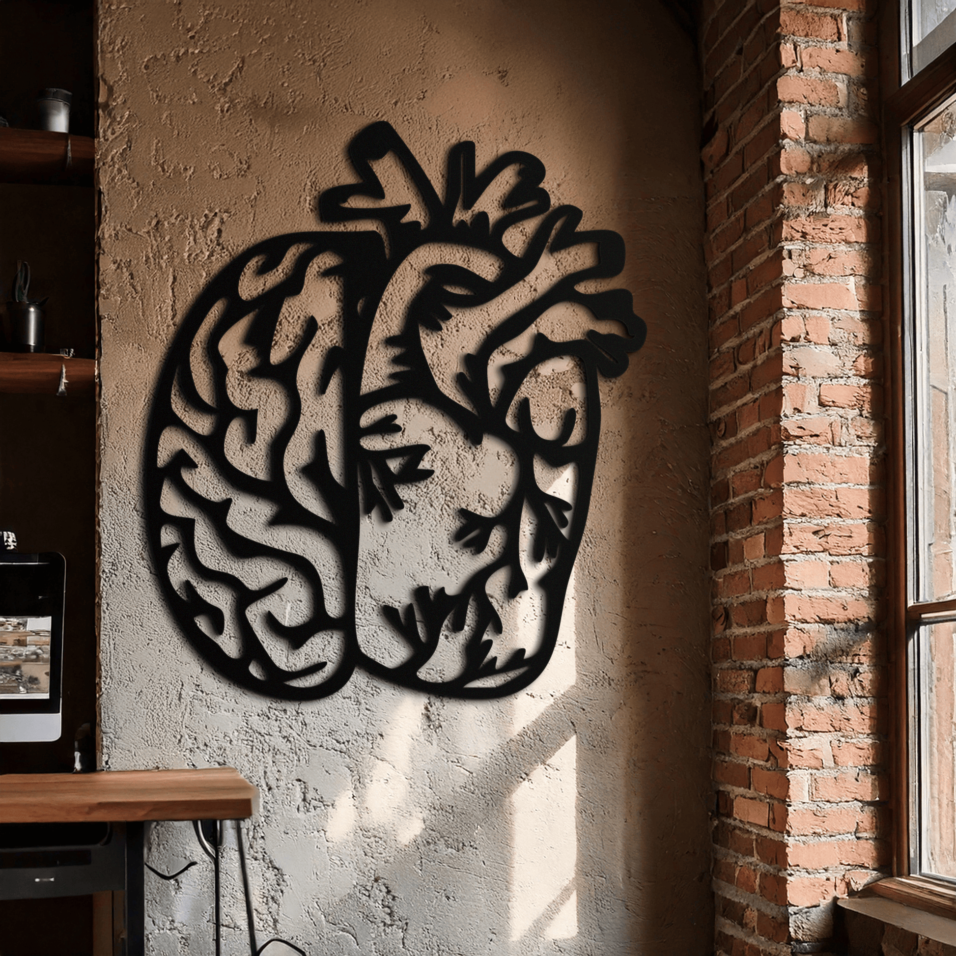 Brain and Heart Fusion Metal Wall Art – Symbolic Anatomy Design for Mind and Emotion Balance- KAF587