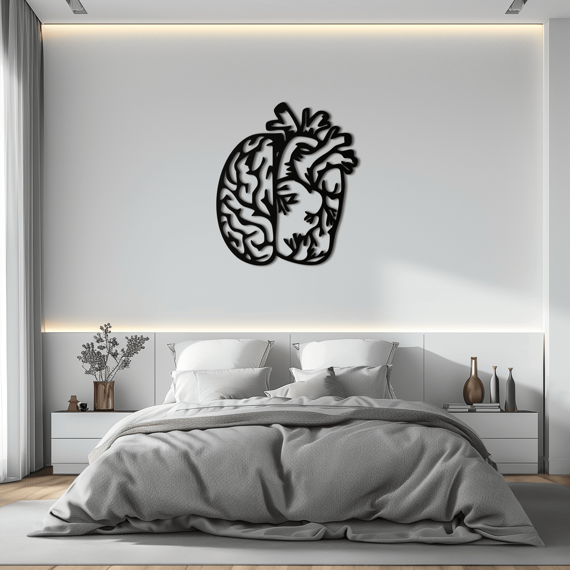 Brain and Heart Fusion Metal Wall Art – Symbolic Anatomy Design for Mind and Emotion Balance- KAF587