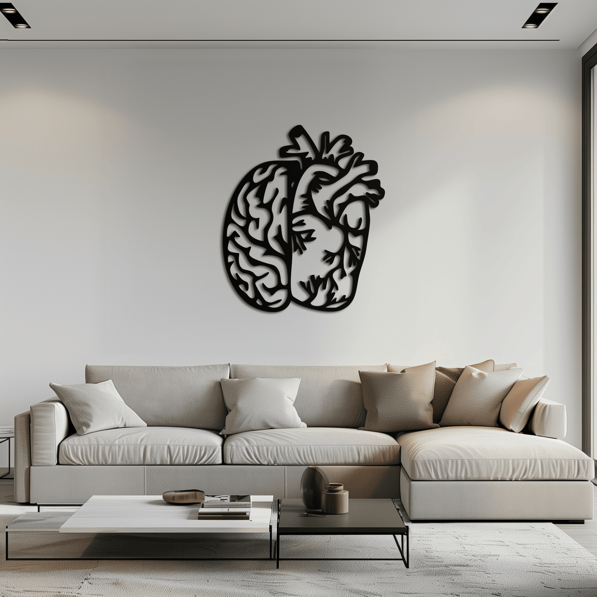 Brain and Heart Fusion Metal Wall Art – Symbolic Anatomy Design for Mind and Emotion Balance- KAF587