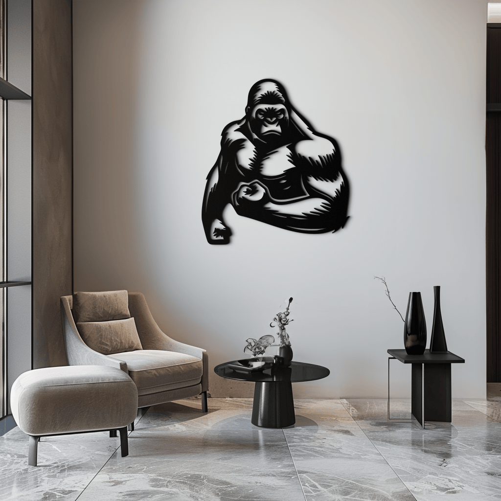Angry Gorilla Metal Wall Art – Fierce Jungle Animal Decor for Gym and Man Cave- KAF592