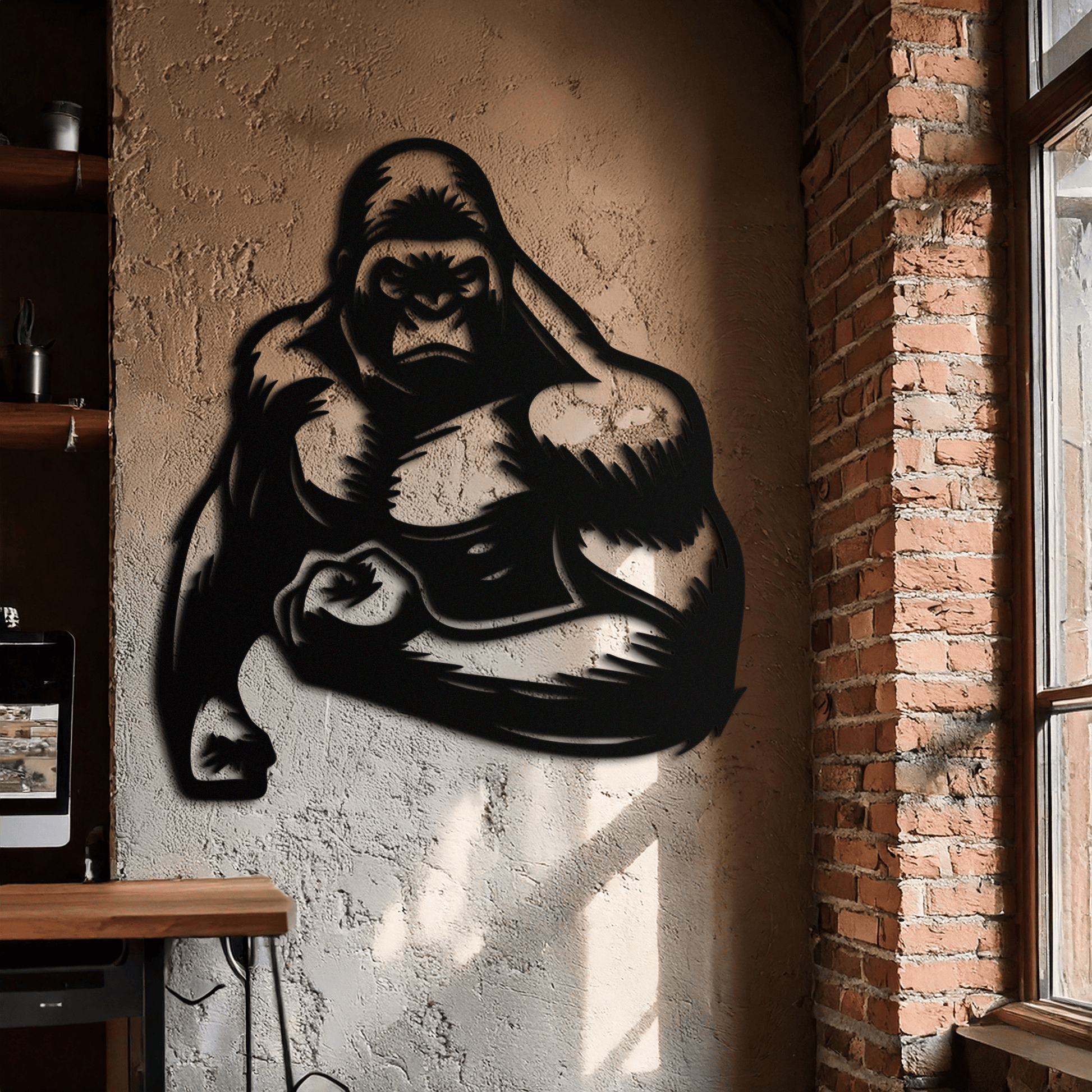 Angry Gorilla Metal Wall Art – Fierce Jungle Animal Decor for Gym and Man Cave- KAF592