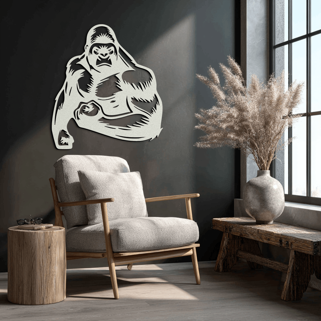Angry Gorilla Metal Wall Art – Fierce Jungle Animal Decor for Gym and Man Cave- KAF592